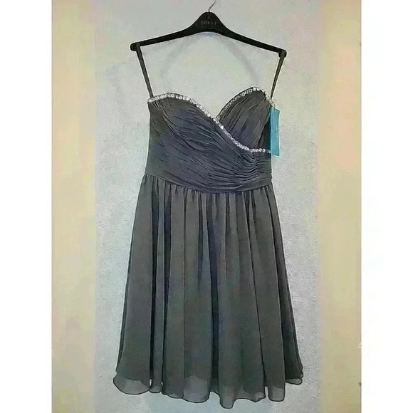 Mori Lee Grey Chiffon Dress Sz 12 NWT Homecoming Bridal Formal Strapless Mini - Picture 1 of 8